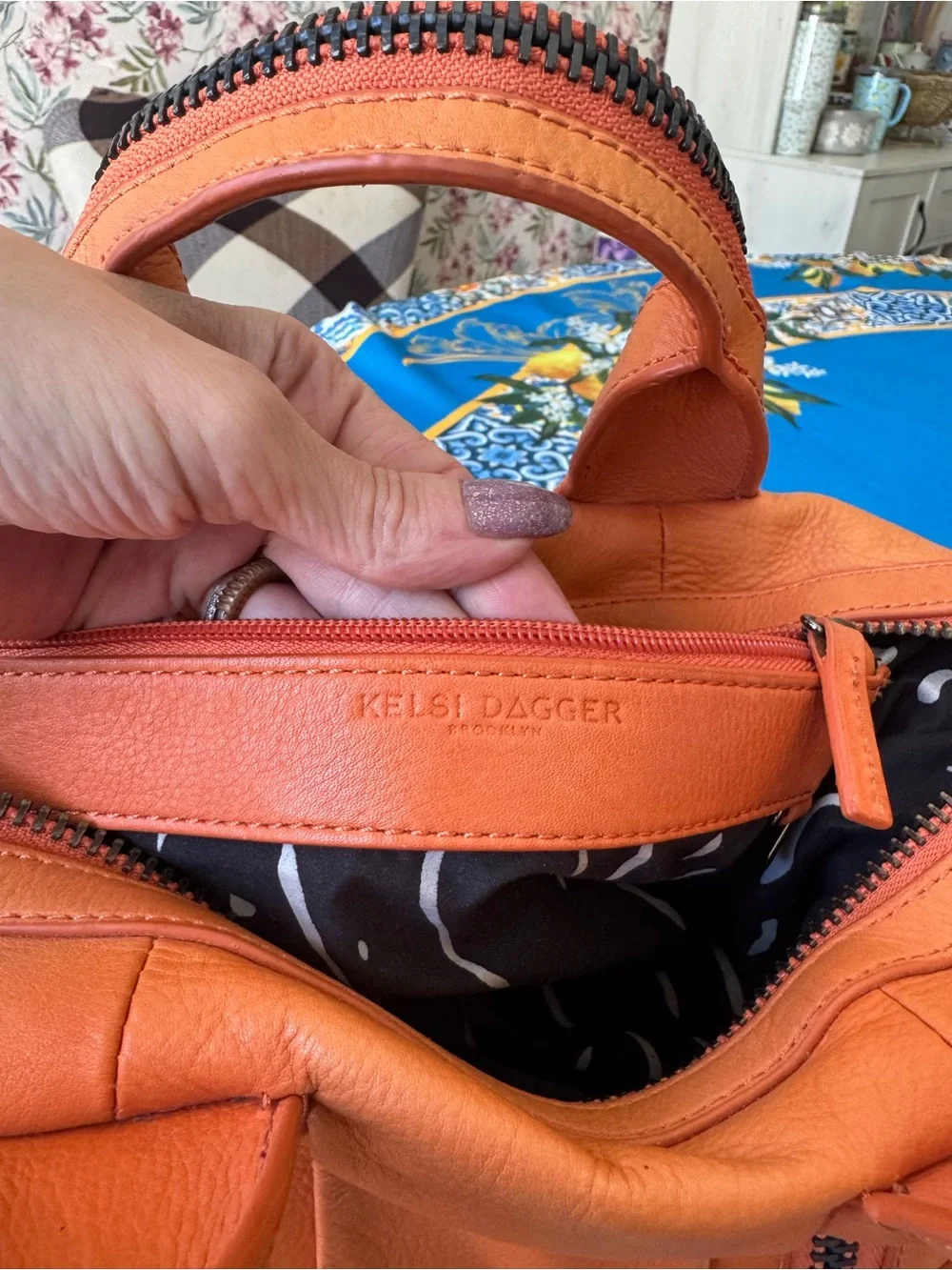 Kelsi Dagger Orange Pebble Leather Satchel